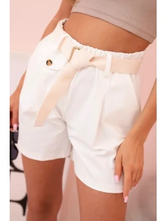 Dámské šortky s vysokým pasem a páskem ecru