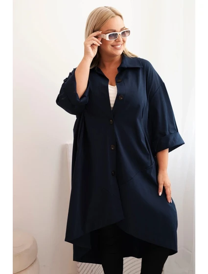 Dámský plášť Plus Size Punto s bavlnou a knoflíky granátová