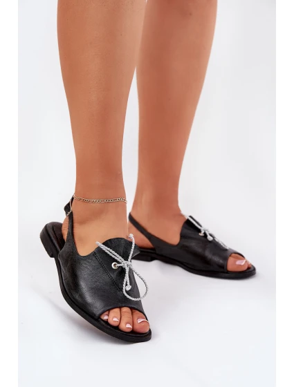 Kožené ploché sandály model 21664449 černé - Zazoo