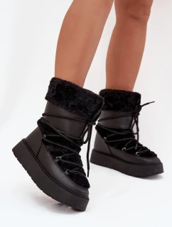 Dámské Sněhule S Kožešinou A Šněrováním Na Platformě Černé model 21705611 - Boto
