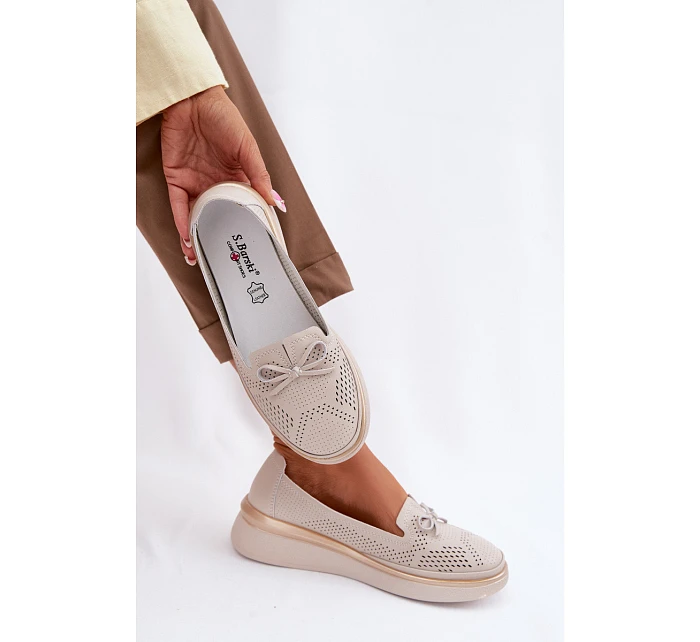 Kožené perforované polobotky na platformě LR61-7043 Béžové