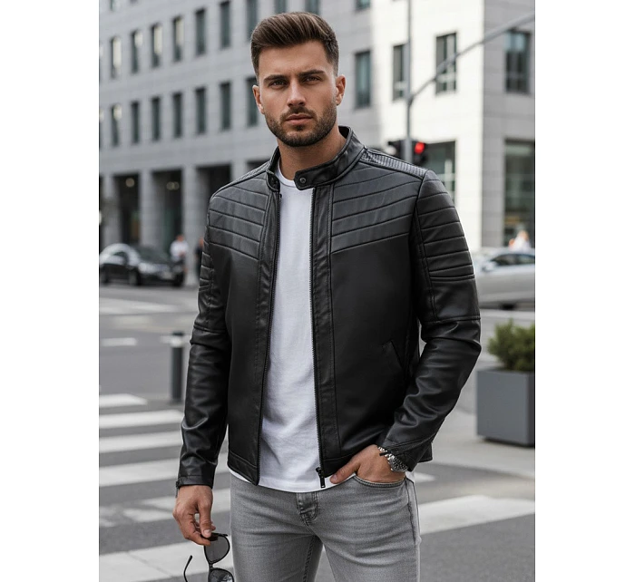 Pánska kožená bunda TX4243 čierna - FashionStreet