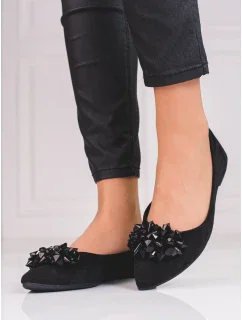 Krásne baleríny čierne dámske bez podpätku
