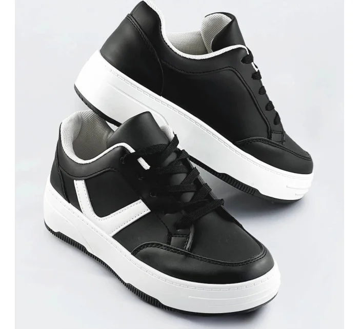 Čierno-biele dámske športové šnurovacie topánky (S070)