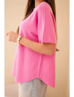 Dámsky sveter s krátkym rukávom Loose Fit Light Pink