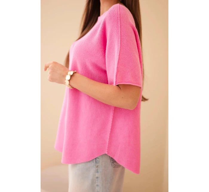 Dámsky sveter s krátkym rukávom Loose Fit Light Pink