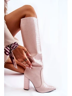 Modne Kozaki Na Słupku Beżowe Constancy