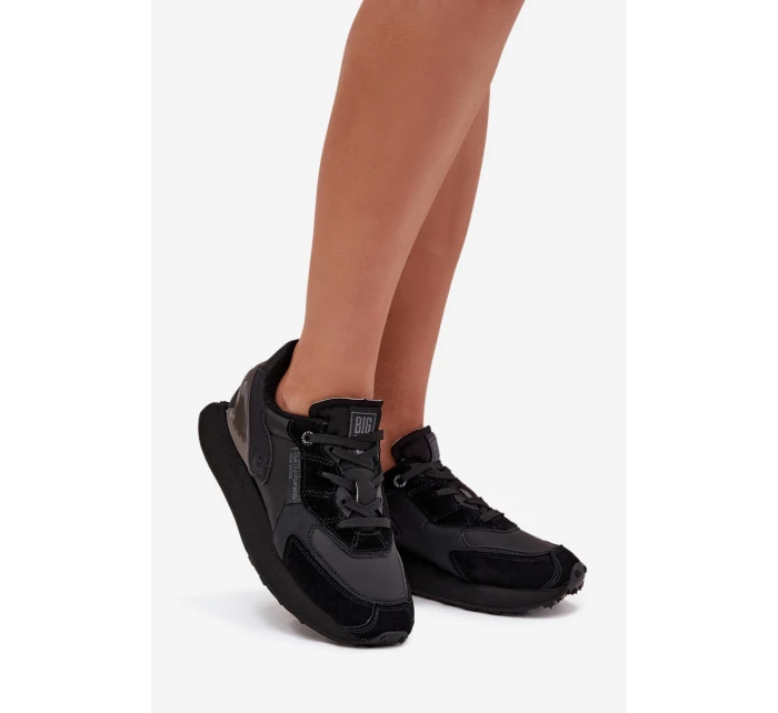 Skórzane Sneakersy Damskie Big Star OO274562 Hi-Poly System Czarne Skórzane Sneakersy Damskie Big Star OO274562 Hi-Poly System Czarne