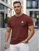 Bawełniana koszulka męska z nadrukiem bordowa model 22305619 - FashionStreet