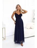 maxi šaty na ramínka s výstřihem do V – tmavě modré model 22269162 - numoco basic maxi šaty na ramínka s výstřihem do V – tmavě modré model 22269162 - numoco basic