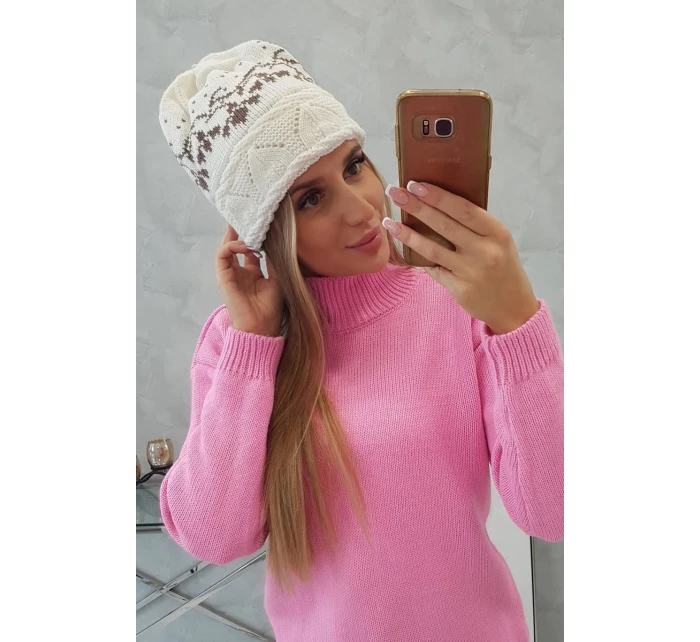 Dámska čiapka Kira K374 ecru+brown Dámska čiapka Kira K374 ecru+brown
