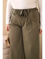 Plus veľkosť dámske široké nohavice s ozdobným kvetom v páse Khaki