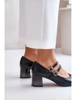 Kožené sandály s pásky na podpatku černé model 21673885 - Laura Messi