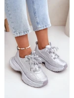 Sneakersy Damskie Zdobione Cyrkoniami Srebrne Porrot Sneakersy Damskie Zdobione Cyrkoniami Srebrne Porrot
