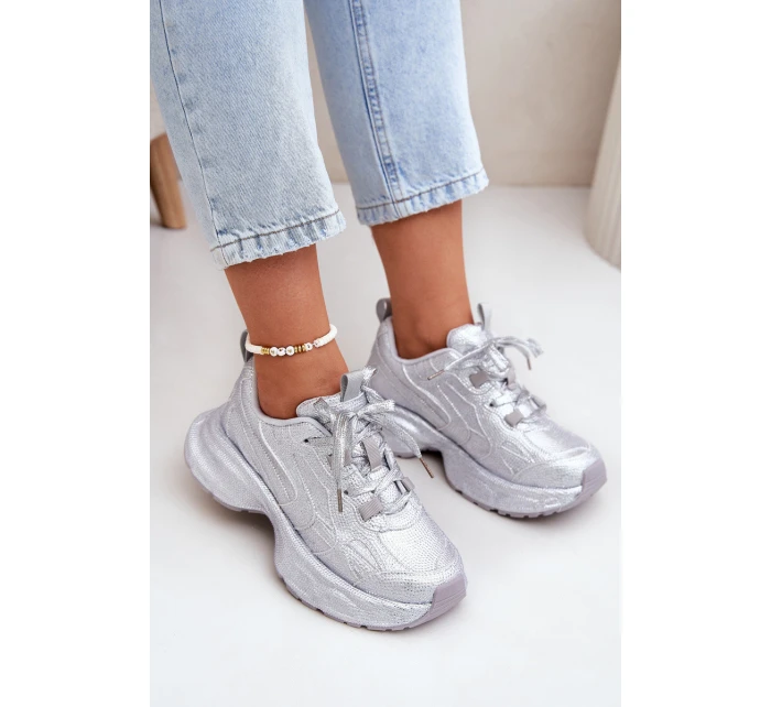 Sneakersy Damskie Zdobione Cyrkoniami Srebrne Porrot Sneakersy Damskie Zdobione Cyrkoniami Srebrne Porrot