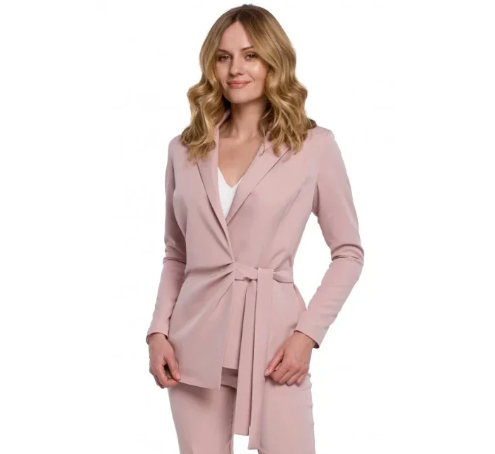 K056 Sako s opaskom na zaväzovanie - krepová ružová