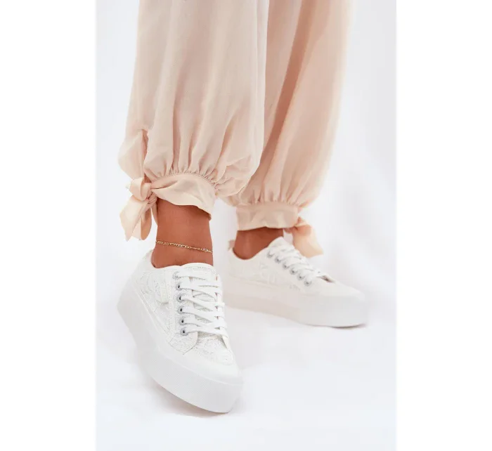 Dámské krajkové tenisky Big Star – bílé