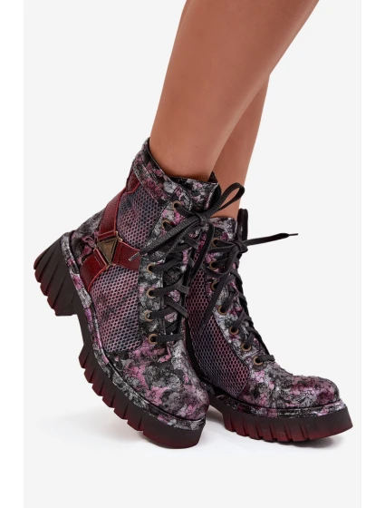 Dámske kožené členkové topánky 07072-23 Bordeaux pattern - Maciejka