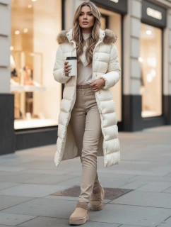 Dámska prešívaná zimná bunda s kapucňou CROMBILA ecru FashionStreet TY4101z