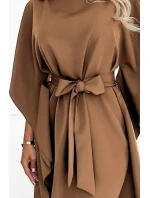 287-39 SOFIA Motýlie šaty so zaväzovaním v páse - cappuccino 287-39 SOFIA Motýlie šaty so zaväzovaním v páse - cappuccino