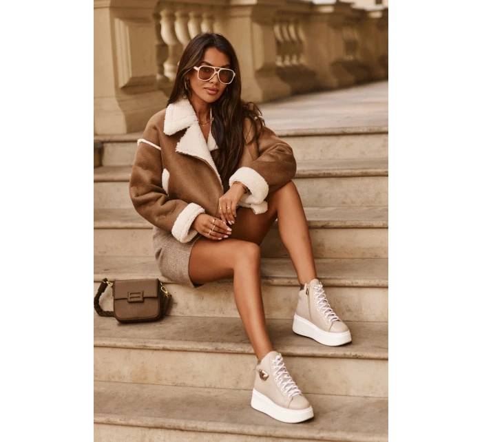 Trampki Damskie Wysokie Na Suwak Lemar Beżowe Katerin Trampki Damskie Wysokie Na Suwak Lemar Beżowe Katerin