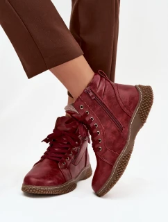 Botki Damskie Ocieplane Futerkiem Z Eko Skóry Bordowe Ulverina