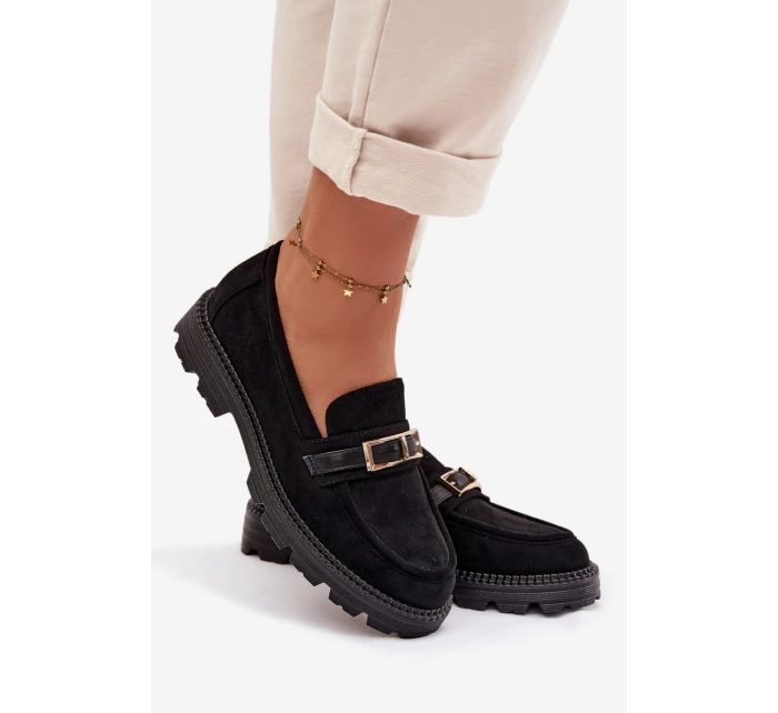 Dámské mokasíny se zlatým přezkou Černé Mirelva