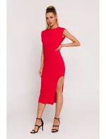 šaty s výřezem na noze červené model 19660890 - Moe