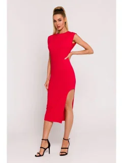 šaty s výřezem na noze červené model 19660890 - Moe