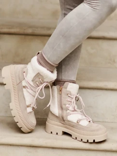 Členkové topánky s jahňacou kožušinou béžové Merilana