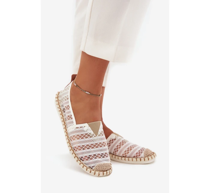 Dámske čipkované espadrilky so sieťovinou - biele