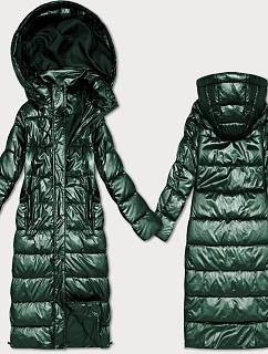 Dlhá prešívaná prechodná bunda s kapucňou zelená (T3-2629#-33)