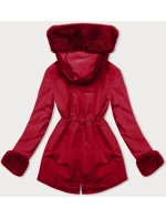 Červená krátká zimní bunda parka s kožešinovou podšívkou model 21461513 - J.STYLE