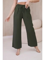 Viskózové nohavice so širokými nohavicami khaki