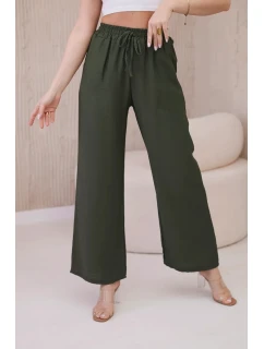 Viskózové nohavice so širokými nohavicami khaki