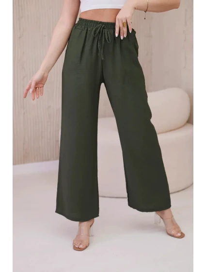 Viskózové nohavice so širokými nohavicami khaki