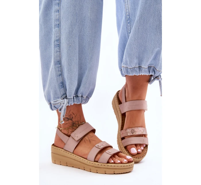 Dámské kožené sandály se suchým zipem růžové Fresh Look Dámské kožené sandály se suchým zipem růžové Fresh Look