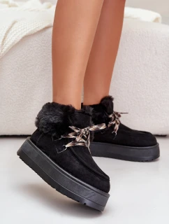 Niskie Śniegowce Damskie Na Platformie Z Futerkiem Czarne Neathren