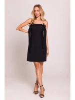 model 20970708 Šaty na ramínka s mašlemi černé - Moe