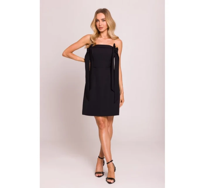 model 20970708 Šaty na ramínka s mašlemi černé - Moe