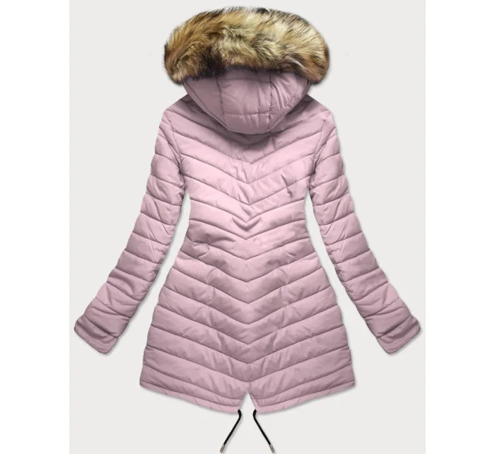 Tmavomodrá a ružová obojstranná dámska zimná bunda s kapucňou (w211) Tmavomodrá a ružová obojstranná dámska zimná bunda s kapucňou (w211)