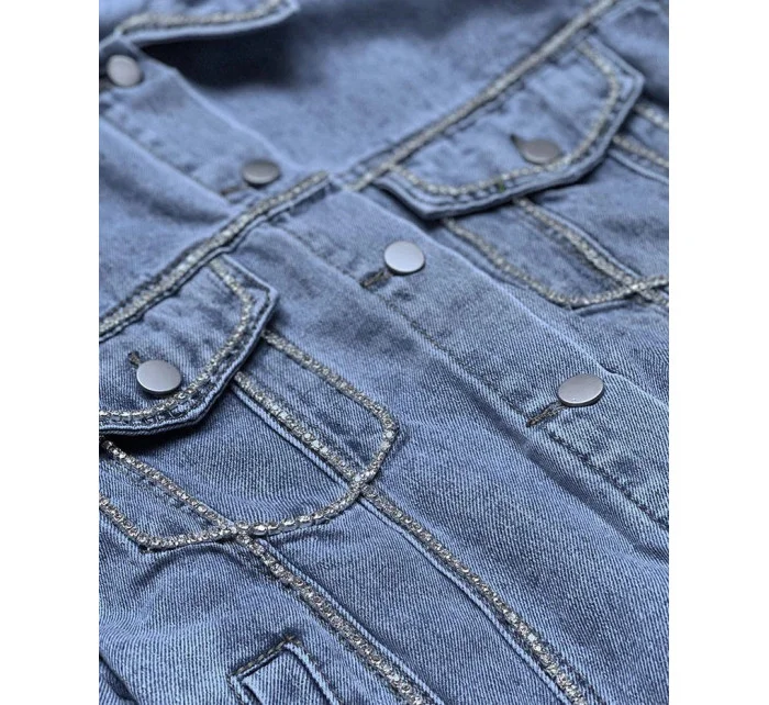 Svetlo modrá dámska džínsová denim bunda so zirkónmi (T2861)