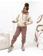 Hrubá dvojfarebná dámska tepláková súprava cappuccino (VE102)