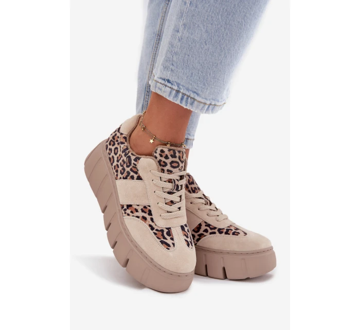 Semišové zateplené dámské tenisky na masivní platformě  béžové model 21707642 - VINCEZA