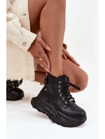 Kožené zateplené dámské kotníkové boty na platformě model 21711737 Černé - Goe