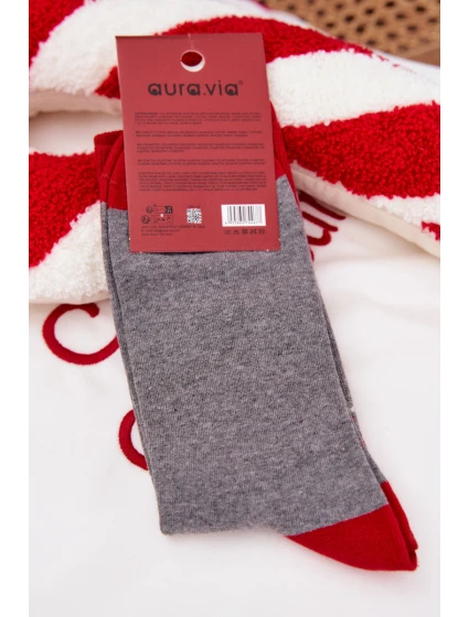 Pánské vánoční ponožky s nápisem a Santa Claus šedé