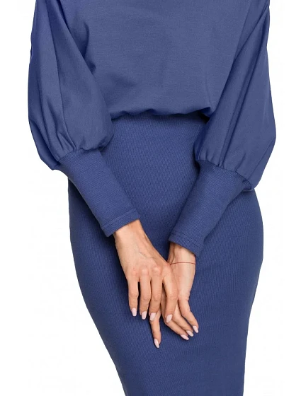 Pletené šaty v hladké indigo model 18004240 - Moe Pletené šaty v hladké indigo model 18004240 - Moe