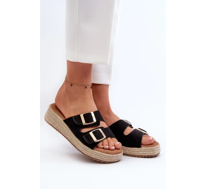 Dámske papuče s opleteným eko semišom čierne Zaloemi