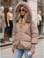 Dámská zimní prošívaná bunda s kožešinou, béžová, FashionStreet TY5994