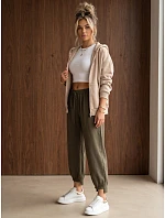 Dámske joggerové nohavice s gumou v páse, olivovo zelené, FashionStreet UY3167